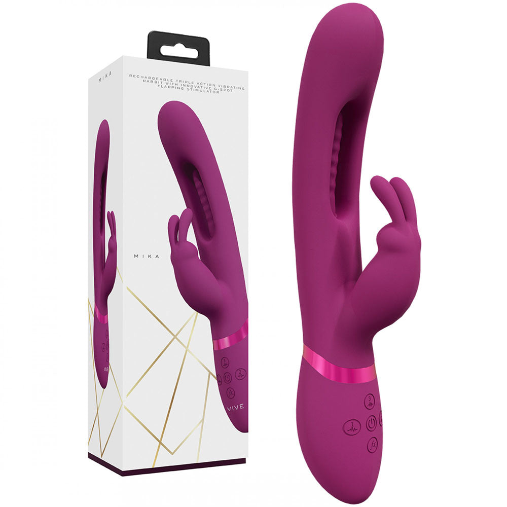 VIVE Mika - Pink - Pink 23.2 cm USB Rechargeable Rabbit Vibrator with Flapping Shaft Shots Toys